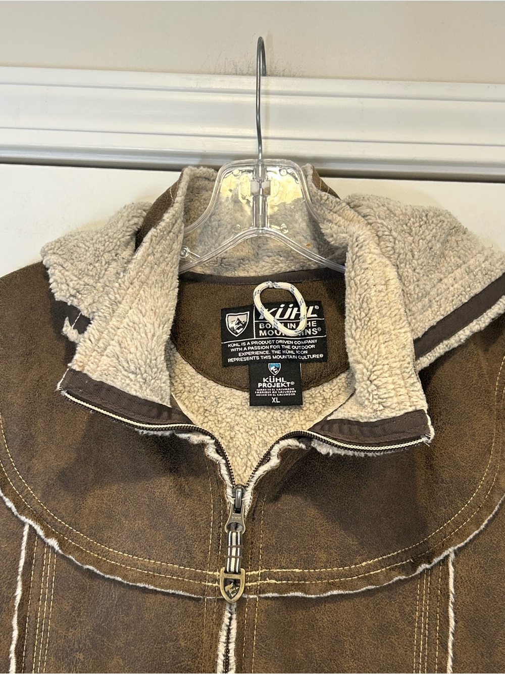 Kuhl Brown Faux-Shearling Trim Leather-Style Jacket Projekt Women's Size XL - Picture 2 of 16